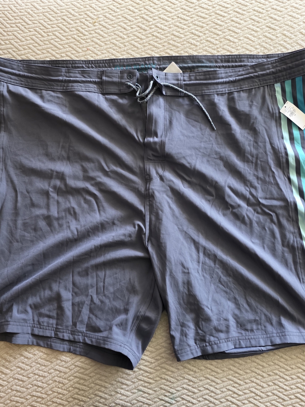Old Navy Men's Gray Swim Trunks with Teal Stripe Size 54 3XL